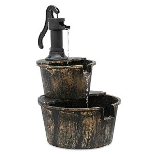 K[f  CeA u^  ̃IuWF EH[^[tH[t@Ee MoNiBloom Outdoor Water Fountains, 27" Tall 2-Tier Barrel and Pump Waterfall Fountain and Pump for Outdoor Patio Garden Backyard Dec
