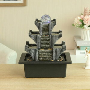   ̃IuWF e[ugbvt@Ee CeA TiCin USB Powered Spinning Orb Rock Cascading Tabletop Fountain, Zen Meditation Indoor Waterfall Feature with LED Light for Home Office Bedroom Decor, Relaxation