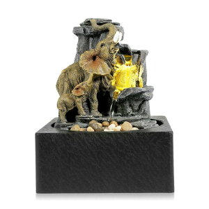   ̃IuWF e[ugbvt@Ee CeA BEAMNOVA Tabletop Fountain,3 Tiered Elephant & Baby Elephant Indoor Fountains,with LED Light Water Feature for Home Office D?cor ysAiz