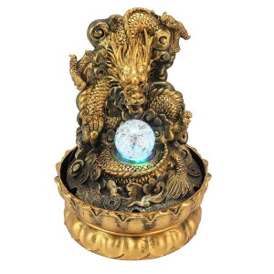   ̃IuWF e[ugbvt@Ee CeA Desktop Fountain Resin Dragon Statue LED Desktop Fountain Family Crea-tive Waterscape Chinese Waterscape Decoration Equipped with Silent Submersible Pump(Yellow)