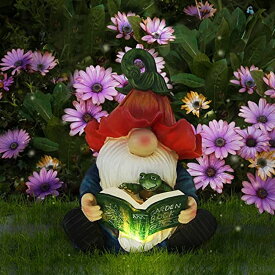 ガーデンライトLEDソーラーライト ソーラーパワー Sinhra Garden Gnome Statue-Resin Gnome Figurine Hugging Turtle Reading Book with Solar LED Lights，Outdoor Summer Decorations for Patio Yard Lawn Porch,Garden Ornament Gift 【並行輸入品】