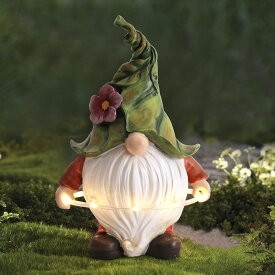 ガーデンライトLEDソーラーライト ソーラーパワー LA JOLIE MUSE Garden Gnome Statue - Resin Gnome Figurine Playing Hoop with Solar LED Lights, Outdoor Decorations for Patio Yard Lawn Porch, Garden Gifts for Mom Women, Ornament 【並行輸入品】