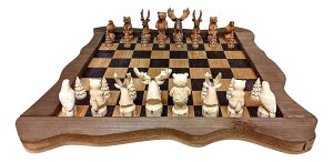`FXZbg The Bridge Collection Forest Crowd Chessboard - Wooden Chess Board Set - Nice Chess Set for Adults - Exotic Chess Set for Mountain Lodge Cabin Decor ysAiz