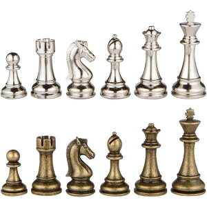 �`�F�X�Z�b�g Janus Silver and Bronze Extra Heavy Metal Chess Pieces with 4.5 Inch King and Extra Queens, Pieces Only, No Board �y���s�A���i�z