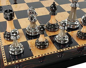 �`�F�X�Z�b�g Staunton Chrome & Black Chrome Chess Men Set W 18 inch Dark Walnut Color Board �y���s�A���i�z