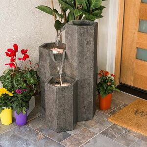 K[f  CeA u^  ̃IuWF EH[^[tH[t@Ee Alpine Corporation GIL1480 Outdoor Floor Tiered Cascading Hexagon Fountain, Modern Aged Stone Water Fountain 25", Gray ysA