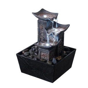 ��� ���� ��̃I�u�W�F �e�[�u���g�b�v�t�@�E���e�� �C���e���A���� MSEONWXI Home D?cor Tabletop Fountain 3-Tier Tile Indoor Black Fountain Waterfall Pebble Stone LED Cold White Light Desktop Water Sound Pump On/Off Switch Fengsh