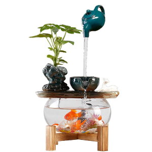   ̃IuWF e[ugbvt@Ee CeA Huazzzyi FengShui Circulating Water Fountain Fish Tank Waterfall Tabletop Fountains for Fish Ornament Desktop Zen Relax Water Circulator Fountain Creative Relaxa