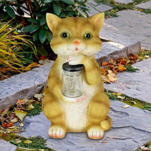 �K�[�f�����C�gLED�\�[���[���C�g �\�[���[�p���[ Exhart Garden Sculpture, Cat Solar Garden Statue with Jar of 8 LED Firefly Lights, Outdoor Garden Decoration, 6 x 6 x 10.5 Inch �y���s�A���i�z