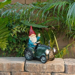 K[fCgLED\[[Cg \[[p[ Alpine Corporation WQA1378SLR-GN Green Outdoor Garden Gnome Riding Tractor Solar Yard Statue Decoration with LED Lights ysAiz