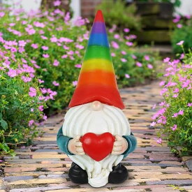 ガーデンライトLEDソーラーライト ソーラーパワー Exhart Garden Gnome, Solar Garden Gnome Statue with Heart, LED Rainbow Hat, Cute Outdoor Garden Decoration, 6 x 12.5 Inch, Multicolor, Resin 【並行輸入品】