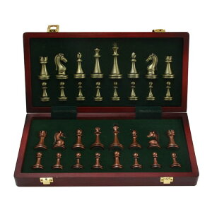 `FXZbg Ozgkee Wooden Chess, High Grade Gift Box for International Chess, Metal Antique Bronze Folding Chessboard, Special for Matches ysAiz