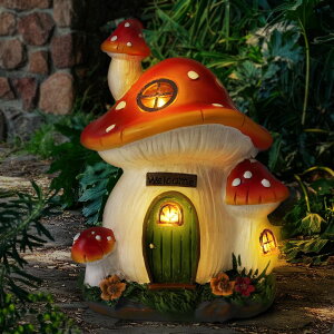 �K�[�f�����C�gLED�\�[���[���C�g �\�[���[�p���[ FHWTY Mushroom House Garden Statue Outdoor, Solar Light Mushroom House Garden Figurines for Lawn, Balcony, Yard Decoration, Outdoor Garden Decoration �y���s�A���i�z