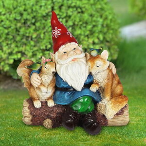 �K�[�f�����C�gLED�\�[���[���C�g �\�[���[�p���[ Exhart Garden Gnome, Solar Squirrel and Fox Friends Garden Sculpture, LED Birds, Outdoor Lawn and Yard Decoration, 14 x 8 x 13.5 Inch, Multicolor, Resin �y���s�A���i�z