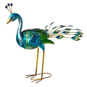 K[fCgLED\[[Cg \[[p[ Alpine Corporation SLL2268SLR-HH Solar Powered Peacock Garden D?cor with Cool White LED Lights, LED Solar Lawn D?cor, 19" ysAiz