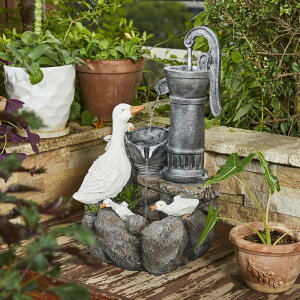 ガーデン 噴水 インテリア噴水 置き型 噴水 滝のオブジェ ウォーターフォールファウンテン Glitzhome Outdoor Fountains and Waterfalls Resin Cute Duck Water Fountain with LED & Pump Farmhouse Patio Water Fountain Yard Founta