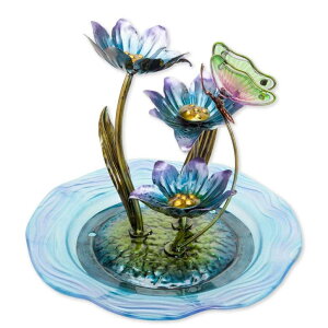   ̃IuWF e[ugbvt@Ee CeA Bits and Pieces - Iridescent Glass Butterfly Fountain Sculpture ? Indoor Home D?cor - Zen Water Fountain - Desk or Tabletop Accessories - 12" Tall Multicolor y
