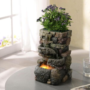   ̃IuWF e[ugbvt@Ee CeA Tolevoit Indoor Small Tabletop Fountains Waterfalls Stone Rockery Fountain Home Decorations with LED Lights Relaxtion Soothing Sound Suitable for Meditation Plan