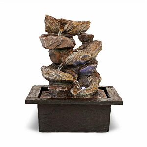   ̃IuWF e[ugbvt@Ee CeA 11-inch Waterfall fountain indoor from stacked cascading 5-tier rocky waterfall bowls-Tabletop water fountain-indoor fountains and waterfalls with soothing sound