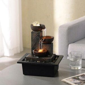   ̃IuWF e[ugbvt@Ee CeA Tolevoit Three Bowls with Rotating Ball Flowing Tabletop Fountain Home D?cor Indoor/Outdoor Decor Waterfall Sound Zen Mini Fountain Warm Led Light Pebbles Stone(