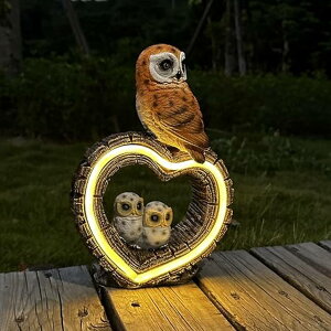 �K�[�f�����C�gLED�\�[���[���C�g �\�[���[�p���[ Solar Owl Garden Statue, Garden Sculpture With Solar Led Lights, Outdoor Waterproof Handmade Resin Statue, Love Statue Decoration, Suitable For Yards, Lawns,Birthday Gifts For Women Mo �y
