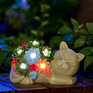 �K�[�f�����C�gLED�\�[���[���C�g �\�[���[�p���[ Qeeman Garden Outdoor Decor Cat Statue - Cat Resin with Solar Light Garden Statues Outsides Decorations for Cat Lovers Gardeners Family with Pets,Ornament Gift for Birthday/Mother�fs D 