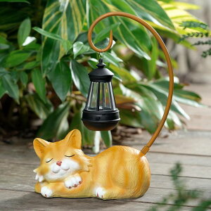 �K�[�f�����C�gLED�\�[���[���C�g �\�[���[�p���[ WSgift Outdoor Cat Figurine Garden Statue with Solar-Powered LED Light 13.77 Inches Tall Gift Garden Statue Decor for Cat Lovers Yellow �y���s�A���i�z