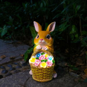 K[fCgLED\[[Cg \[[p[ Delytid Solar Statues Rabbit & Flowers Outdoor Indoor with 5 LED Light, Unique Mothers Day Gardening Gifts for Women,Mom,Grandma, Bunny Lawn Decor Statue for Patio,Yard Ornament, ys