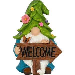 �K�[�f�����C�gLED�\�[���[���C�g �\�[���[�p���[ Mood Lab Garden Gnome - Solar Gnome Figurine with Welcome Sign - 9.1 Inch Decor Outdoor Lawn Statue with LED Lights �y���s�A���i�z