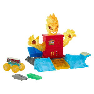 zbgEB[ X^[gbN Hot Wheels Monster Trucks Torch Tower Takedown Playset, 1:64 Scale 5-Alarm Firetruck Battles The Fire Monster for a Funny Reveal, 2 Crushed Cars, Power Smashers ysAiz