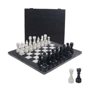 �`�F�X�Z�b�g Marble Chess Set 12 Inches Black and White Handmade Tournament Chess Sets for Adults - Including 2 Extra Queens and Complimentary Storage Box �y���s�A���i�z