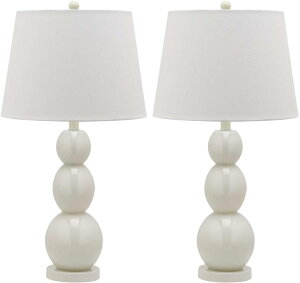 �T�t�@���B�� safavieh �e�[�u�������v �T�t�@�r�� �T�t�@���B�A SAFAVIEH Lighting Collection Jayne Modern Contemporary White 3-Sphere Glass 28-inch Bedroom Living Room Home Office Desk Nightstand Table Lamp Set of 2 (LED Bulbs Include 