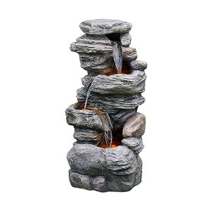 K[f  CeA u^  ̃IuWF EH[^[tH[t@Ee Teamson Home 39.37 in. Outdoor Faux Stacked Stone 4-Tier Water Fountain with LED Lights and Pump, Gray ysAiz