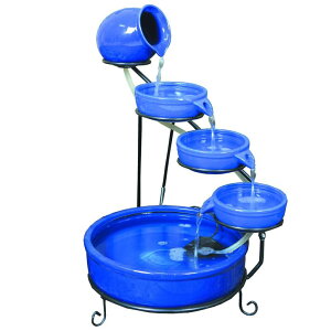K[f  CeA u^  ̃IuWF EH[^[tH[t@Ee ASC Cascade Ceramic Solar Water Fountain Bowls 5 Tierd with Panel Pump Cascading Garden Decoration Bird Iron Frame (Blue with Batter