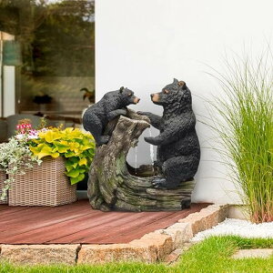 K[f  CeA u^  ̃IuWF EH[^[tH[t@Ee Alpine Corporation USA1132 Indoor/Outdoor Floor Bear and Cub on Log Fountain, Playful Bear and Cub Garden Fountain 26", Black y