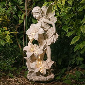 �K�[�f�����C�gLED�\�[���[���C�g �\�[���[�p���[ Ovewios Angel Garden Statue Outdoor, Solar Powered Resin Garden Sculptures Fairy Angel Statues Waterproof LED Lights Yard Art Decorations for Outside Patio Lawn Ornament Garden Gifts �y