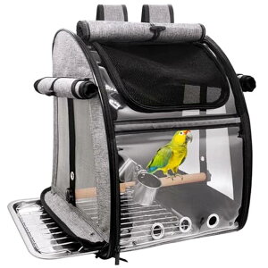 �C���R ���� �o�[�h �g���x���L�����A�[ Bird Carrier Bag with Perch, Bird Travel Carrier Backpack with Stainless Steel Plate and Mesh, Portable Transparent Bird Travel Cage with Feeder Cups for Small Birds Parakeet Parrot �y���s�A���i