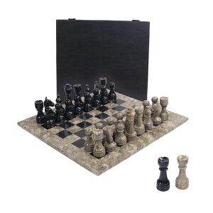 �`�F�X�Z�b�g Marble Chess Set 12 Inches Oceanic and Black Handmade Tournament Chess Sets for Adults - Including 2 Extra Queens and Complimentary Storage Box �y���s�A���i�z