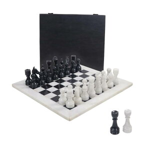 �`�F�X�Z�b�g Marble Chess Set 12 Inches White and Black Handmade Tournament Chess Board for Games for Adults - Including 2 Extra Queens and Complimentary Storage Box �y���s�A���i�z