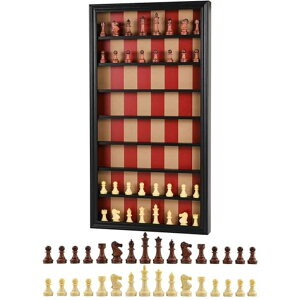 `FXZbg Giant Wall Mounted Board Game Wooden Chess Game Set with A Complete Set of Carved Chess Pieces Vertical Display Cabinet for Home Games Hanging Art Home Decoration (Black) ysAiz