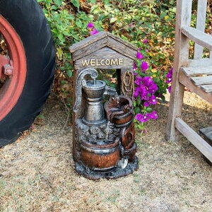 K[f  CeA u^  ̃IuWF EH[^[tH[t@Ee Alpine Corporation ZEN576S Indoor/Outdoor Floor Water Pump and Barrel Fountain, Rustic Welcoming Garden Fountain 24", Brown y
