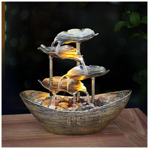   ̃IuWF e[ugbvt@Ee CeA Water Fountains Resin Lotus Leaf Tabletop Fountain Waterfall Indoor Waterfall Fountain 4-Tier Resin Lotus Leaf and Ingot Fountain Small Desk Waterfall Fountain f