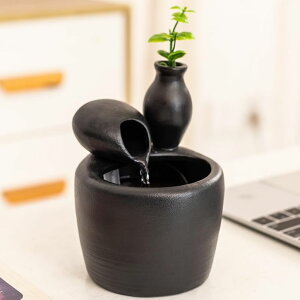 ��� ���� ��̃I�u�W�F �e�[�u���g�b�v�t�@�E���e�� �C���e���A���� fountain ceramic mini modern design water feature indoor tabletop desktop home decoration office kitchen gift (Black) �y���s�A���i�z
