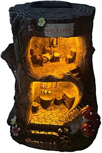 �K�[�f�����C�gLED�\�[���[���C�g �\�[���[�p���[ BEXLEYBAY Solar Light Gnome Fairy Tree House Outdoor Statues, Big Size Elf Miniature Buildings Tree House Sculptures for Outdoor Garden Patio Lawn Path Decorations, 8 Tall �y���s�A��