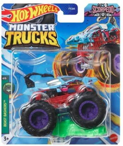 �z�b�g�E�B�[�� �����X�^�[�g���b�N Hot Wheels Monster Trucks New for 2024 1:64 Scale (Blue Scorpedo 4/6 Beast Bashers) �y���s�A���i�z