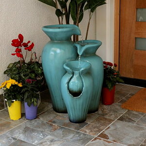 K[f  CeA u^  ̃IuWF EH[^[tH[t@Ee Alpine Corporation DIG246TUR Outdoor Floor 3-Tiered Pots Water Fountain, Soothing Pots Garden Fountain 21", Turquoise ysA