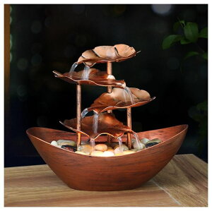   ̃IuWF e[ugbvt@Ee CeA Water Fountains Metal Lotus Leaf Tabletop Fountain Waterfall Indoor Waterfall Fountain 4-Tier Metal Lotus Leaf and Ingot Fountain Small Desk Waterfall Fountain f