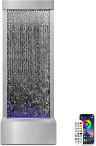   ̃IuWF e[ugbvt@Ee CeA LONGRUN 48" Mirror Waterfall | Indoor Water Fountain with 7-Color LED Lights | Stainless Steel Self-Contained Waterfall Fountain for Home Decor | Large Indoor Wa
