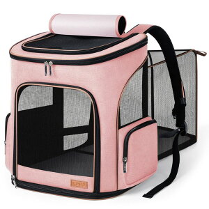 �C���R ���� �o�[�h �g���x���L�����A�[ Lekereise Pet Carrier Backpack Expandable Cat Backpack Carrier for Small Dogs Large Cats Puppies, Dog Backpack Carrier for Hiking Travel Outdoor Hold Pets Up to 20 25 Lbs, Pink �y���s�A���i�z