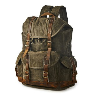 �C���R ���� �o�[�h �g���x���L�����A�[ BRASS TACKS Leathercraft Heavy Duty Waxed Canvas Vintage Backpack for Men Women Trim Casual 15.6 laptop Travel Rucksack Shoulder Rucksack for Travel �y���s�A���i�z